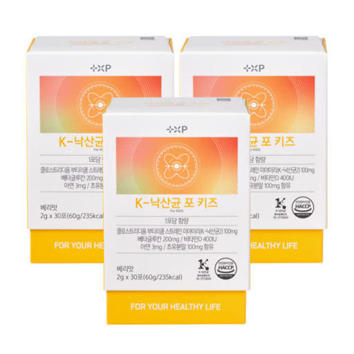 K 낙산균 포 키즈 유산균 어린이 건강영양 베타글루칸 아연 비타민D 초유분말 함유 3박스 3개월분