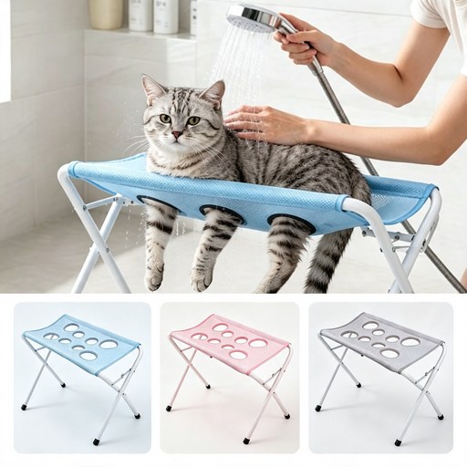 강아지 고양이 미용보조대 미용해먹 거치대 접이식 애견미용대 목욕 거치대 미용 발톱 발톱깎이 해먹 테이블 거치대 의자(긁림 물림 효과 차단,목욕 손톱 정리 시 안전 확보)