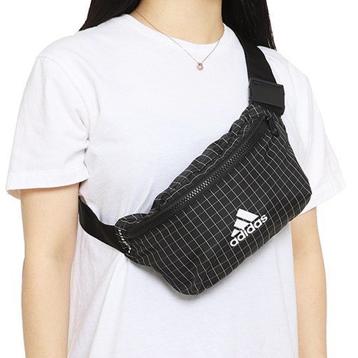 아디다스코리아 힙쌕 웨이스트백 크로스백 앞가방 휴대용가방 웨이스트백 PB, 검정에흰줄무늬