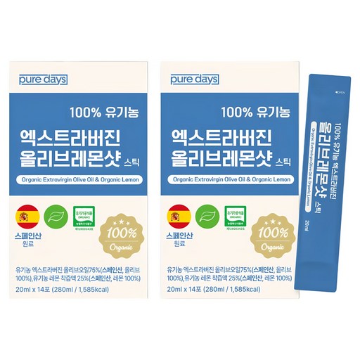 퓨어데이즈 100% 유기농 엑스트라버진 올리브레몬샷 올레샷 스틱