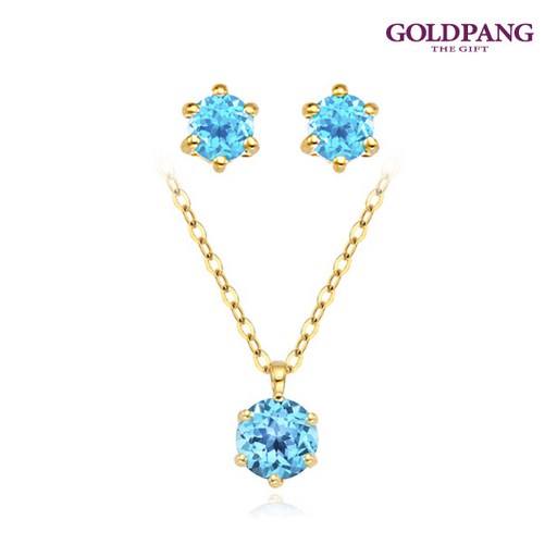 [골드팡] 14k/18k 2부 천연 탄생석 목걸이 귀걸이 세트-11월 블루토파즈(당일도착) 여성 데일리 포인트 천연보석 주얼리세트 여자친구 기념일 생일 우정 선물추천