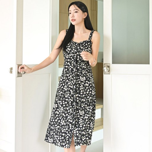 헤링본 나시 플라워 롱 비치원피스 HH152