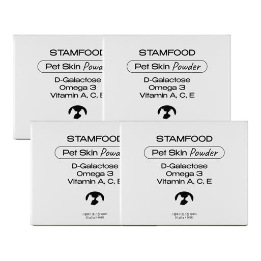 스탬푸드 펫 스킨 파우더 강아지 피부영양제 곰팡이성 피부염 아토피 고양이 피부병 종합영양제, 30회분, 피부피모알러지, 4개