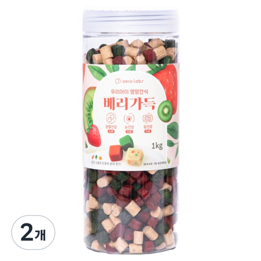 제로랩스 강아지 국내산 노즈워크 베리가득 져키, 혼합맛딸기키위요거트, 1kg, 2개