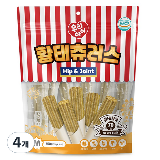 데이스포 강아지 우리아이 츄러스 덴탈껌 M, 4개, 150g, 황태