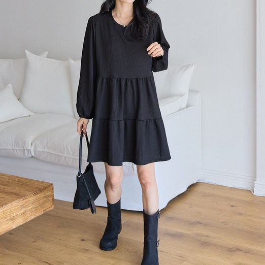 로로텐 캉캉 셔링 미니원피스 스판 무지 A라인 여성 빅사이즈