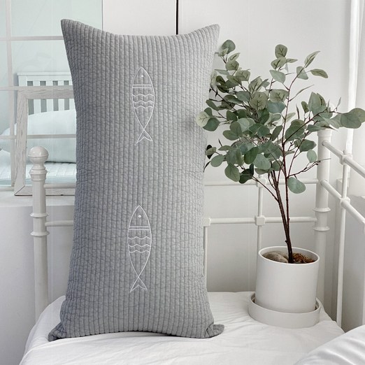 마이룸엔 물고기 자수 북유럽풍 피그먼트 순면 인테리어 대형 등받이 대쿠션 등쿠션 60x110