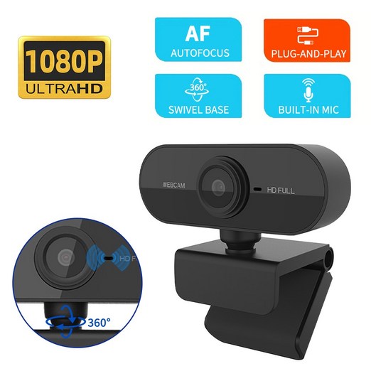HULULU 1080P HD 웹캠 내장마이크 화상회의 온라인수업 방송용 USB 카메라, 블랙, 004