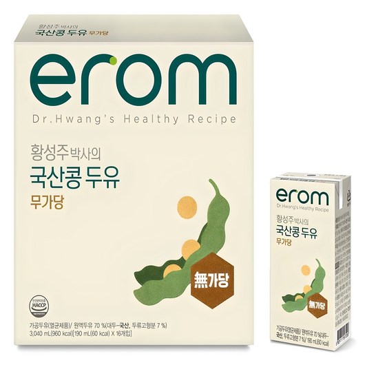 이롬 황성주 박사의 국산콩 두유 무가당, 190ml, 16개