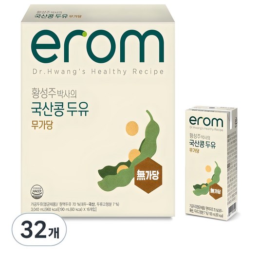 이롬 황성주 박사의 무가당 국산콩 두유 190ml, 32개 팩 유제품