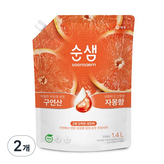 순샘 구연산 X 자몽향 주방세제, 1L, 2개