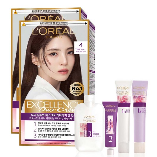 로레알파리 엑셀랑스 듀오크림 염색제, 4호브라운, 2개