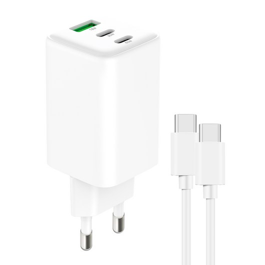 홈플래닛 GaN PD PPS 65W 3포트 초고속 멀티충전기 + CtoC 2m 케이블 세트 (노트북 충전용), 화이트, 1세트