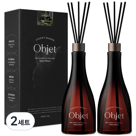 에이센트 오브제 대용량 디퓨저 2p + 스틱 10p 세트, 플라워가든, 2세트, 500ml