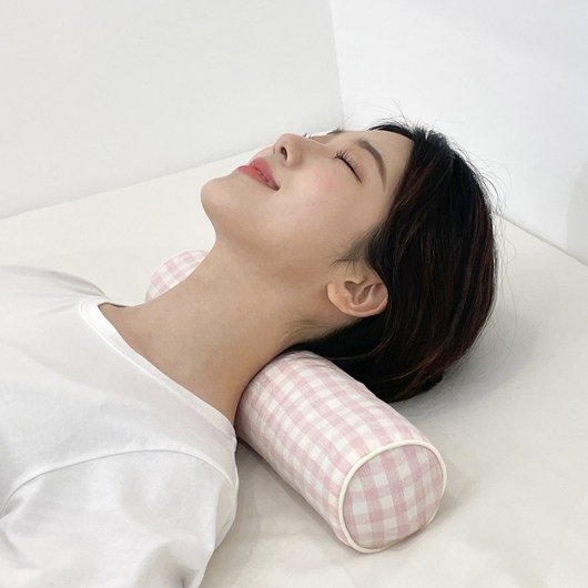 집콕 바이오비드폼 경추베개, 체크 핑크, 1개