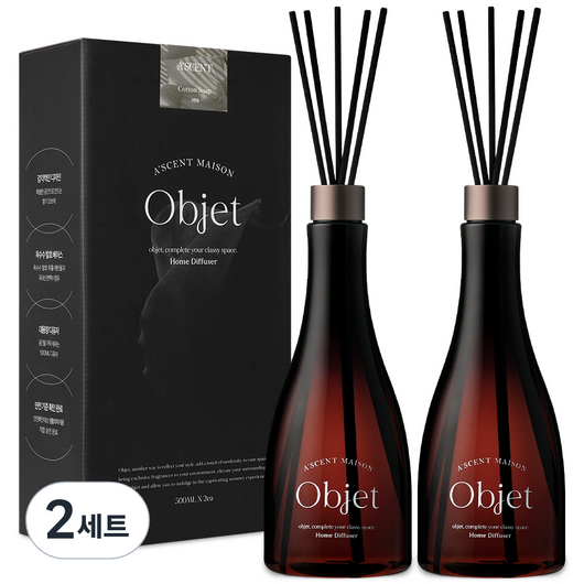 에이센트 오브제 디퓨저 2p + 스틱10p, 코튼솝, 2세트, 500ml