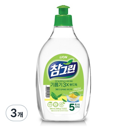 참그린 레몬 녹차 뽀드득 어드밴스 주방세제, 500g, 3개