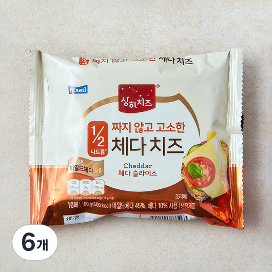 상하치즈 고소한 체다 치즈 10매입, 180g, 6팩 고칼슘치즈