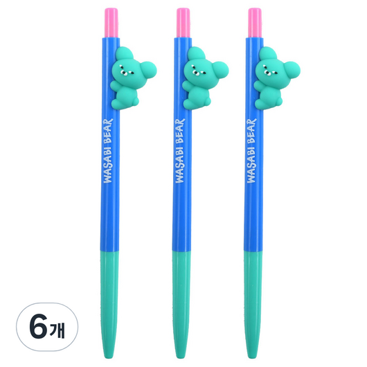 핑크풋 와사비베어 피규어 중성펜 1mm, 혼합색상, 6개