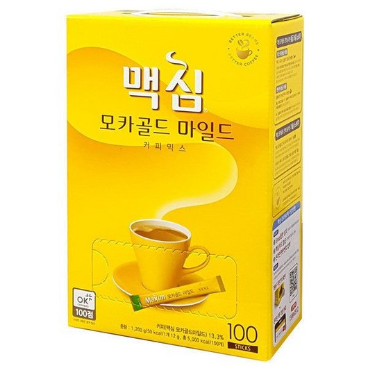동서식품 맥심 모카 커피믹스 100스틱/ 일회용 스틱 간식 겨울 아이들 회사 집 휴게실 탕비실 학교 자취필수 과자