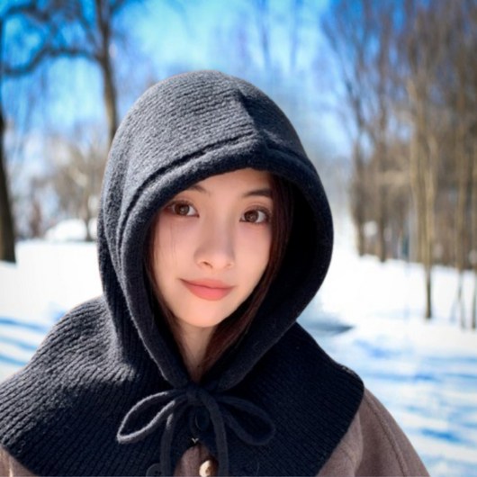 와생소 두툼한 니트 바라클라바 후드넥워머, 1개, 심플 블랙