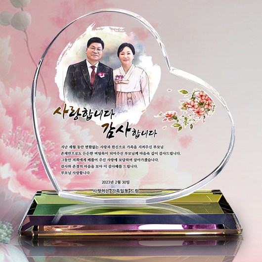 고급 인물화 SA 크리스탈 감사패, SA하트뉘움