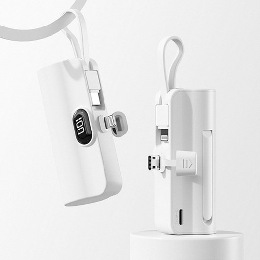 미모아 2in1 일체형 미니 도킹형 MI-PML25 5000mAh C타입 8핀 거치형 갤럭시 아이폰 보조배터리, 메인C타입 보조 8핀 MI-PML25C