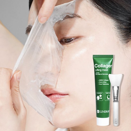 린제이 콜라겐팩 하이드로겔 리프팅 겔마스크 수면 슬리핑 탄력 진정 피지 랩핑팩 모델링팩 마스크팩 석고팩 광채 물광 필오프팩+팩브러쉬, 1개, 1개입