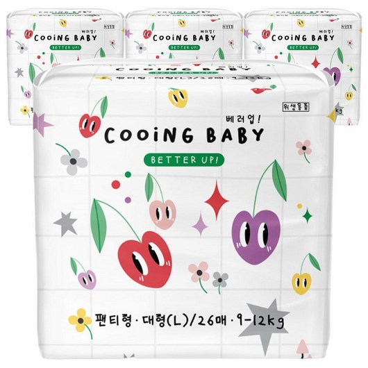 쿠잉 베러업 팬티 기저귀 대형 26매 8개, 팬티 대형 26매 4개