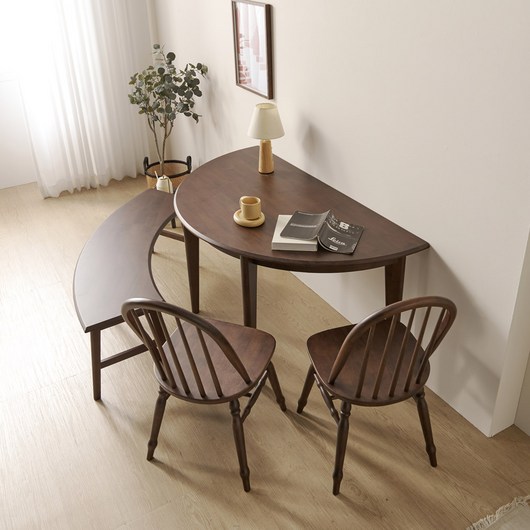 라클라우드 루나 반원 원목 공간활용 거실테이블 사이드테이블 틈새식탁, 4인용, 월넛