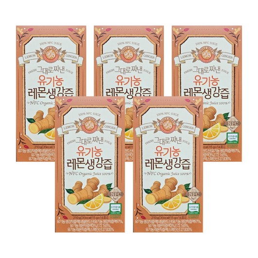 홀베리 그대로 짜낸 유기농 레몬 생강즙 14p, 210g, 5박스_홀베리 레몬생강즙으로 체내 독소 제거