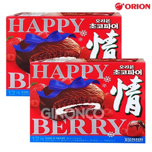 오리온 해피베리 초코파이 정 겨울한정판 408g x2, 2개