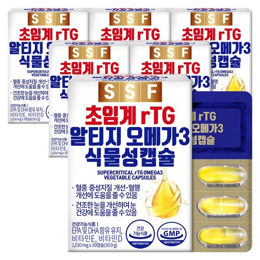 순수식품 저온 초임계 rtg 알티지 오메가3 식물성 캡슐 6박스(180캡슐), 30정, 6개