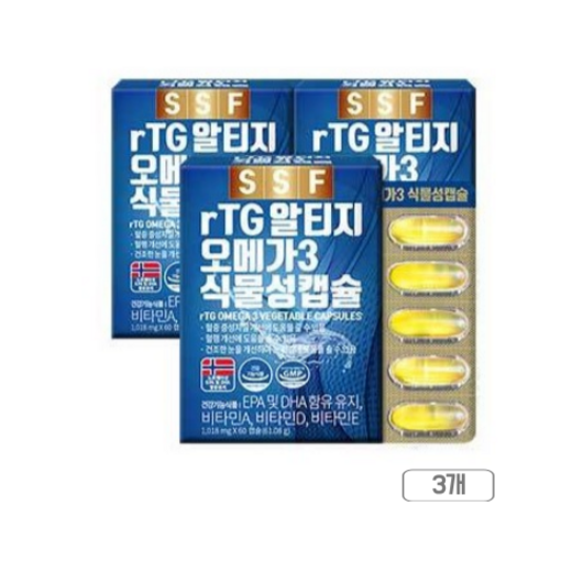 순수식품 rTG 알티지 오메가3 식물성캡슐 3개(3박스) 6개월분, 60정, 3개