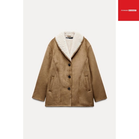 ZARA 자라 더블 페이스드 세미 롱 코트 6318/252 스웨이드 양털 무스탕 자켓