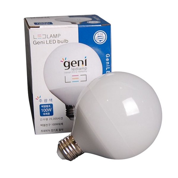 지니 LED 볼전구 12W, 주광색, 1개