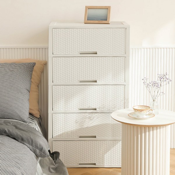  코멧 5단 라탄 서랍장 와이드 600, 화이트 
