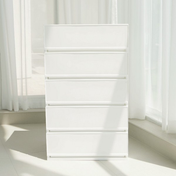  샤바스 컬러스토리 600 와이드 5단 서랍장 + 벽면 고정밴드, 화이트, 1개 