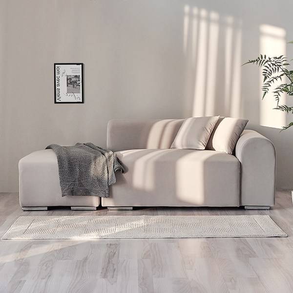  퍼리든 뮤즈 패브릭 2인용 쇼파 팔걸이 좌형 + 쿠션 2p + 스툴 방문설치, 그레이 