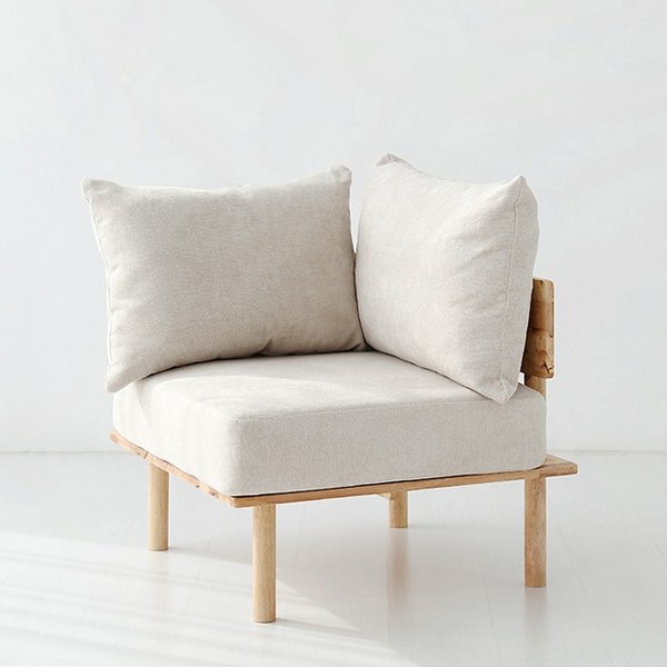 마켓비 BENKU 1인코너소파 고무나무, 내추럴 베이지