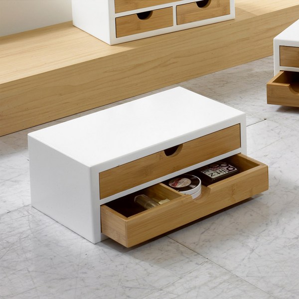  프리메이드 원목 미니서랍함 2칸, 원목미색 + 화이트 