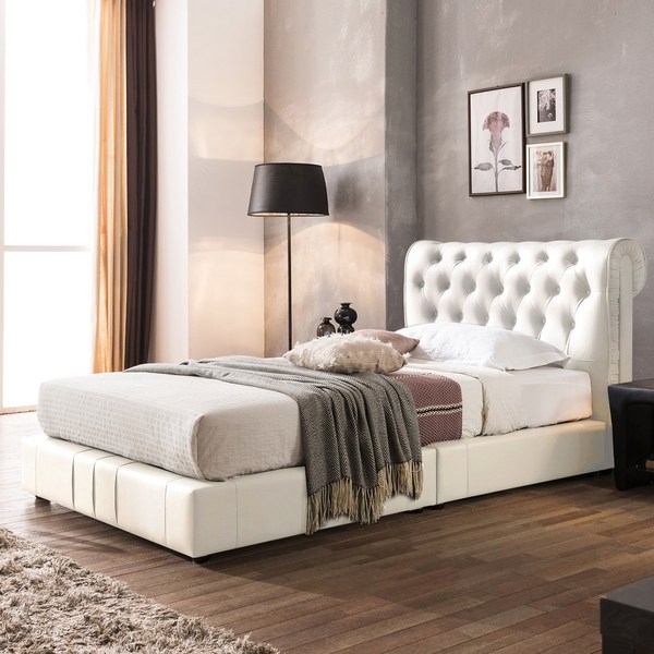 젠티스 피에르 평상형 PU 가죽침대 방문설치, 화이트