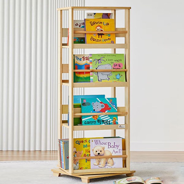 맘스보드 유아용 원목 수납 DIY 피노 4단 회전 책장, 내추럴