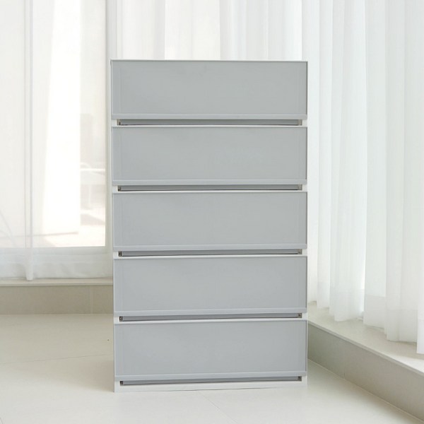  샤바스 컬러스토리 600 와이드 5단 서랍장 + 벽면 고정밴드, 그레이, 1개 