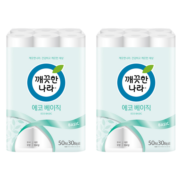 깨끗한나라 에코 베이직 2겹 롤화장지, 50m, 30개입, 2개 솔직 후기 | 실사용자 리뷰 분석 썸네일