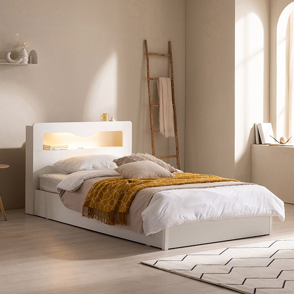  삼익가구 로이 LED 평상형 침대 + 파워 본넬스프링 매트리스 세트 방문설치, 화이트 