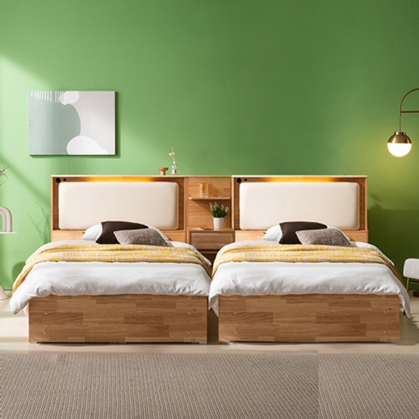 잉글랜더 로맨틱 원목 호텔형 트윈 수납 침대 + 협탁 + 매트리스 세트 방문설치, 내츄럴원목