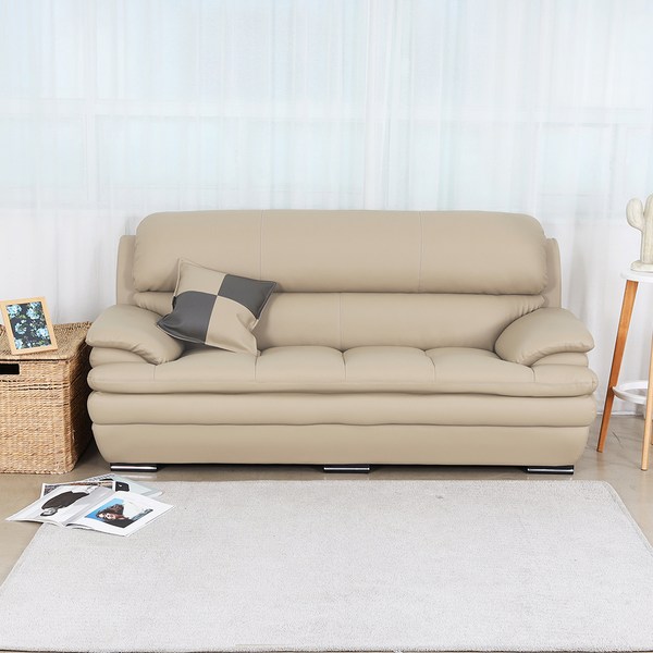  레브 린즈 가죽 3인용 소파 방문설치 + 쿠션, 베이지 