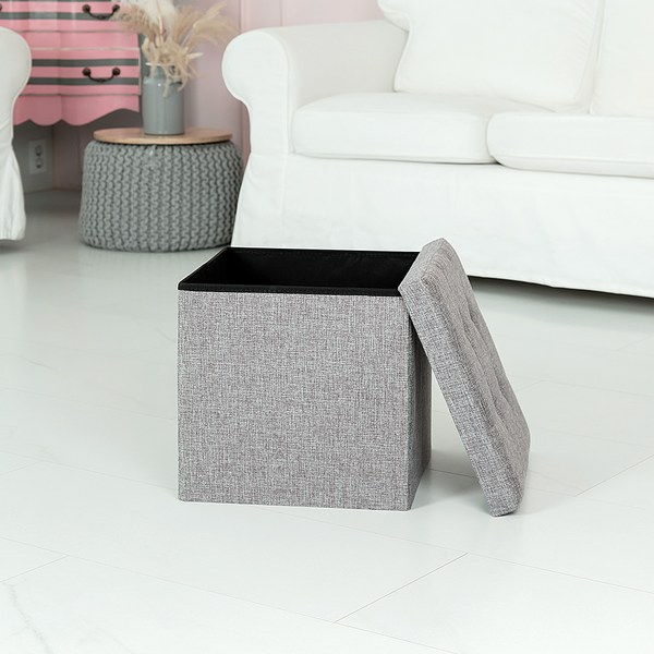 레토 패브릭 스툴 수납 의자 소형, 그레이