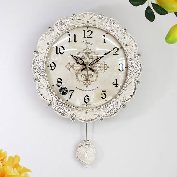무소음 부채꽃 은도금 주물 추벽시계 HSC-529S, 은색
